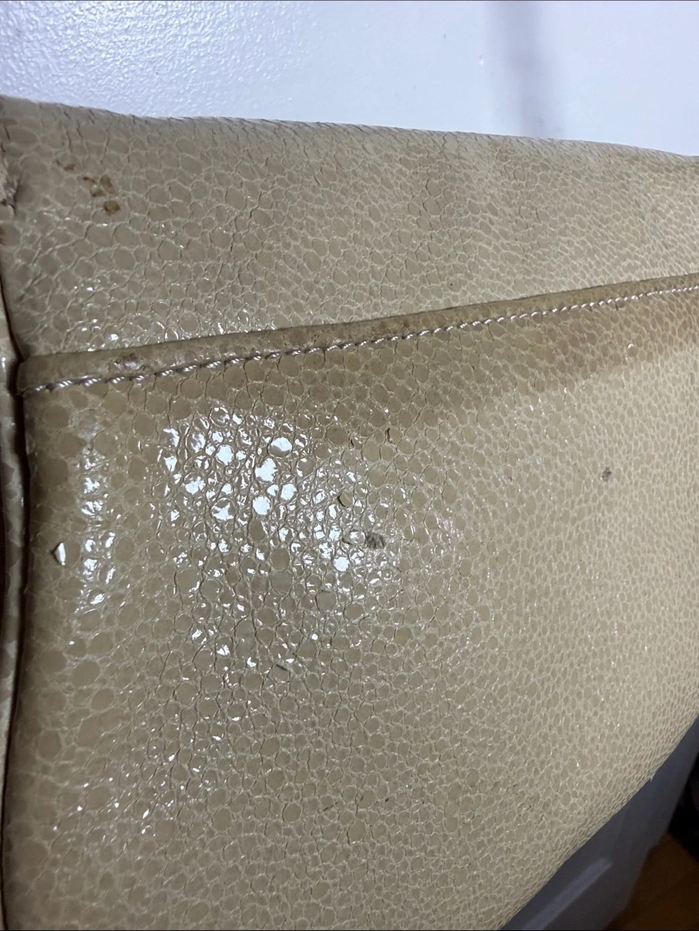 Tory Burch Reva Beige Pebble Leather Logo Shoulder Bag with Gold Hardware